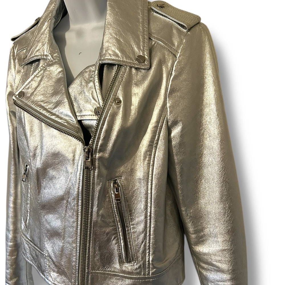 Lamarque Metallic Silver Leather Jacket - Picture 3 of 13